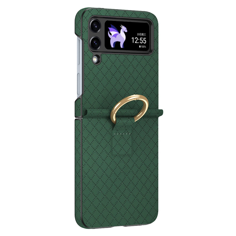 GKK Anti-Fall Phone Case for Samsung Galaxy Z Flip3 5G Hard PC PU Grids Imprinted Phone Shell with Ring Finger Holder GKK Anti-Fall Phone Case for Samsung Galaxy Z Flip3 5G Hard PC PU Grids Imprinted Phone Shell with Ring Finger Holder